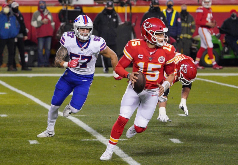 A.J. Epenesa and Patrick Mahomes