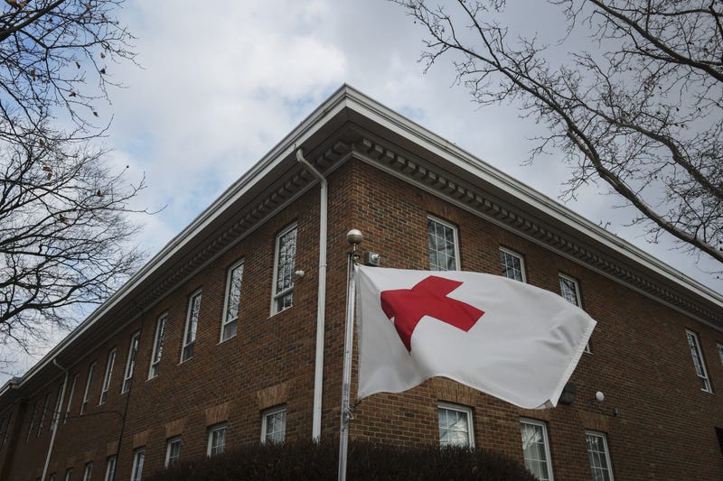 A flag flies outside the American Red Cross on Friday, Jan. 22, 2021 in Columbus, Ohio.