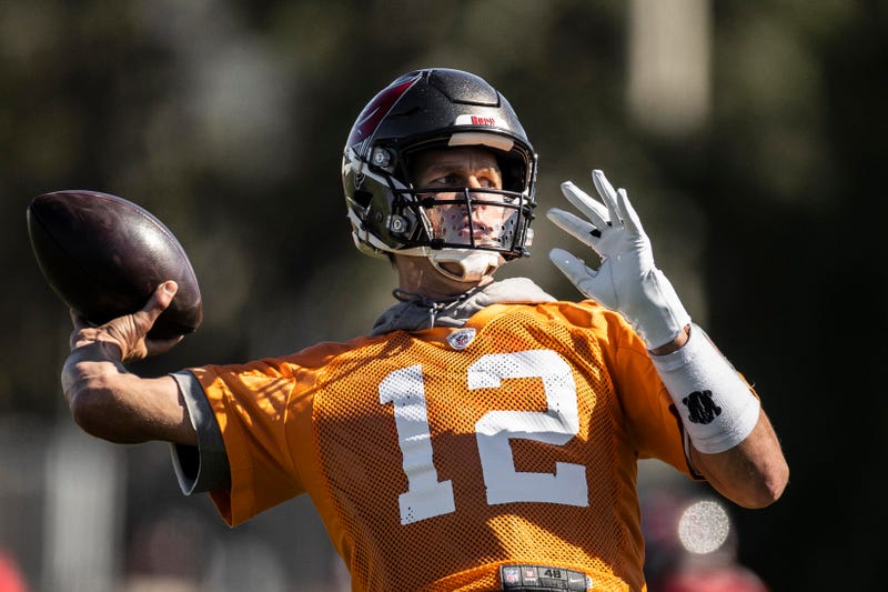  Tampa Bay Buccaneers quarterback Tom Brady during NFL football practice, Wednesday, Feb. 3, 2021 in Tampa, Fla. The Buccaneers will face the Kansas City Chiefs in Super Bowl 55. 