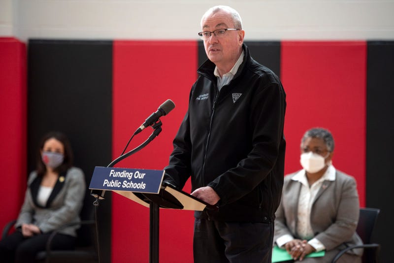 Governor Phil Murphy makes announcements on K-12 school funding in the fiscal year 2022 budget proposal at Thomas Jefferson Middle School in Fair Lawn on February 25, 2021.