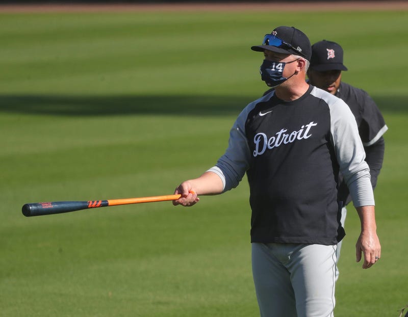 Detroit Tigers manager A.J. Hinch watches workouts Friday, Feb. 26, 2021, at Publix Field at Joker Marchant Stadium in Lakeland, Florida.