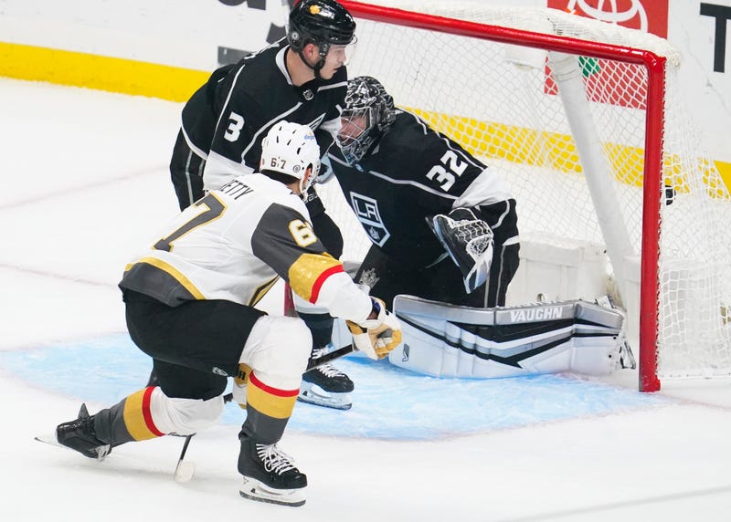 Vegas Golden Knights left wing Max Pacioretty (67) puts the puck in the back of the net as he beats Los Angeles Kings goaltender Jonathan Quick (32) during the first period at Staples Center.
