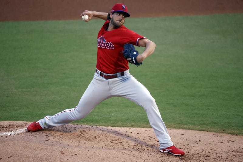 Philadelphia Phillies starting pitcher Aaron Nola (27) throws a pitch during the second inning against the New York Yankees at George M. Steinbrenner Field.
