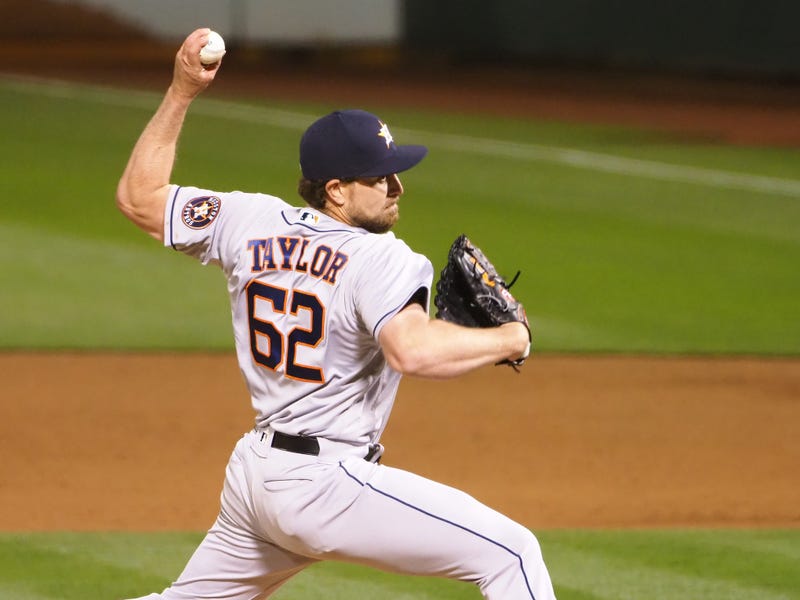 Houston Astros relief pitcher Blake Taylor (62) pitches the ball against the Oakland Athletics during the eighth inning at RingCentral Coliseum.