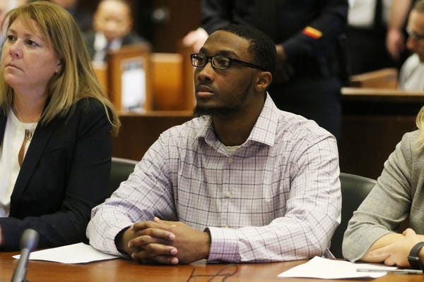 Attorneys Deirdre MacMahon with her client Khalil Wheeler-Weaver before a guilty verdict is announced in his murder trial of Khalil Wheeler-Weaver on December 19, 2019 in the Essex County Courthouse in Newark, NJ in the deaths of three women and the assault of a fourth. Mandatory Credit: Chris Pedota/NorthJersey.com-USA TODAY NETWORK .