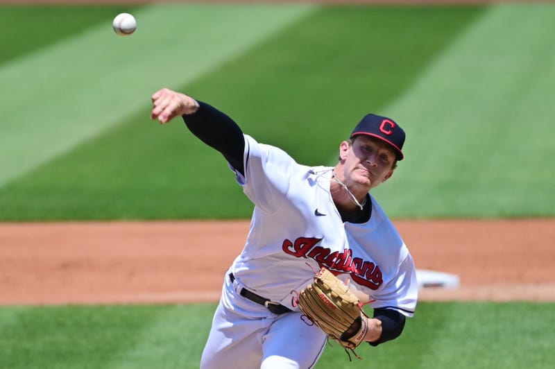 May 23, 2021; Cleveland, Ohio, USA; Cleveland Indians starting pitcher Zach Plesac (34) throws a pitch during the first inning against the Minnesota Twins at Progressive Field.
