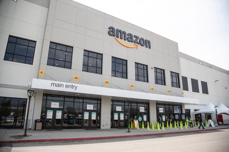 Main entrance of the Amazon Fulfillment Center in Detroit