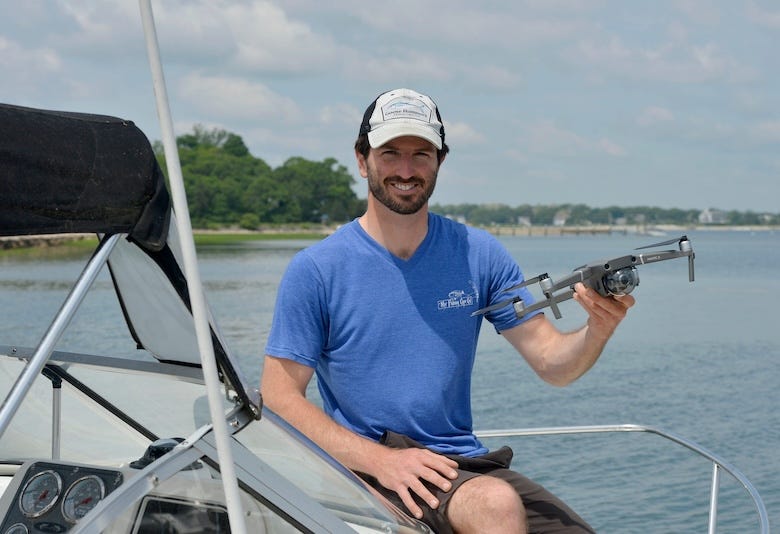 Ryan Collins of My Fishing Cape Cod says using a drone has been a great tool for discovery, and that he has learned a lot by being able to have a bird's-eye view