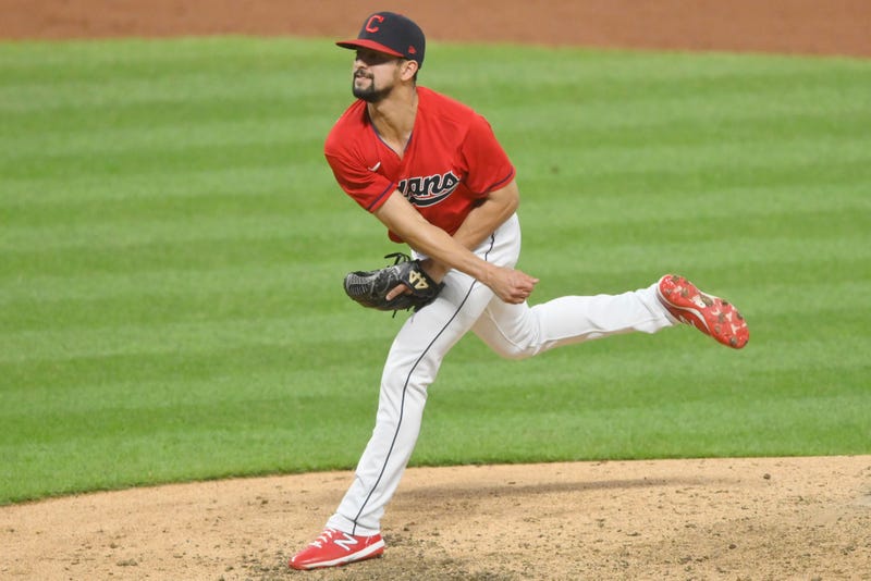 Jun 14, 2021; Cleveland, Ohio, USA; Cleveland Indians relief pitcher Nick Sandlin (52) delivers a pitch in the the sixth inning against the Baltimore Orioles at Progressive Field.