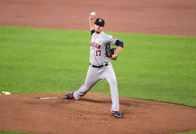 Houston Astros pitcher Jake Odorizzi (17) throws a pitch in the first inning against the Baltimore Orioles at Oriole Park at Camden Yards.