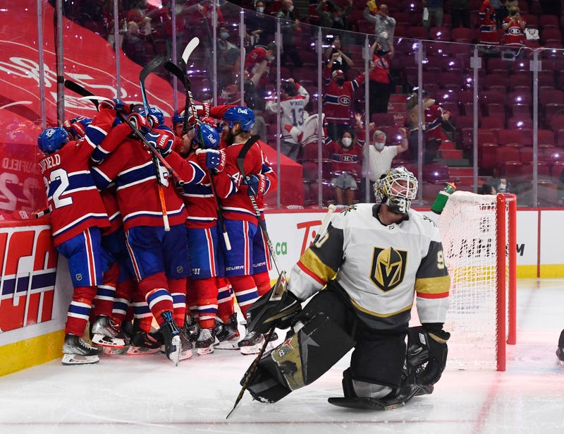 Montreal Canadiens celebrate an overtime goal.