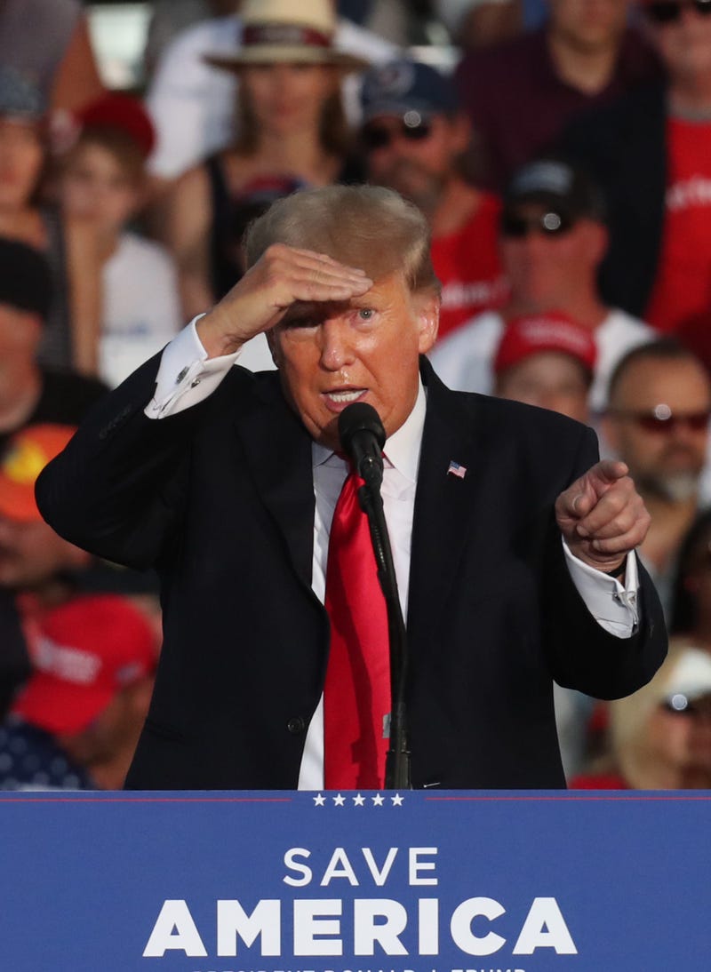 Trump making a speech in Wellington, OH, on June 26, 2021. 