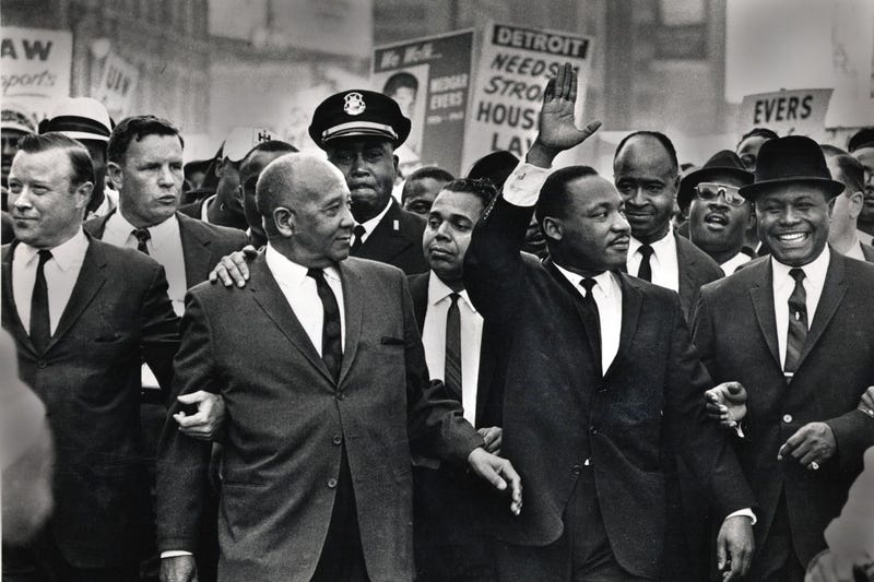 Martin Luther King, Jr. marching during the Walk to Freedom in Detroit in 1963.