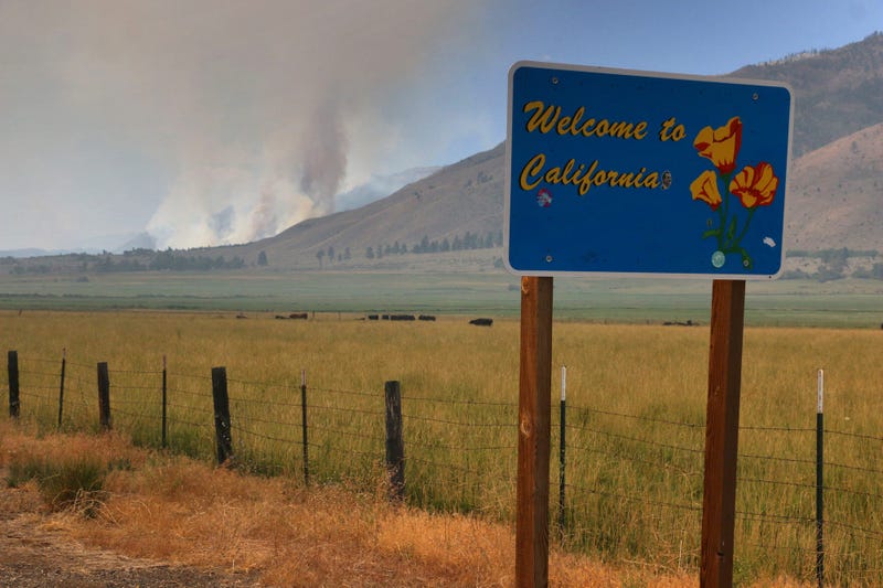 The Tamarack Fire is seen approaching Highway 88 near Woodfords in Alpine County on July 20, 2021.