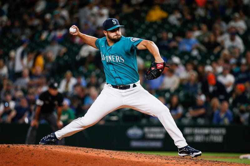 Seattle Mariners relief pitcher Kendall Graveman (49) throws against the Oakland Athletics during the ninth inning at T-Mobile Park.