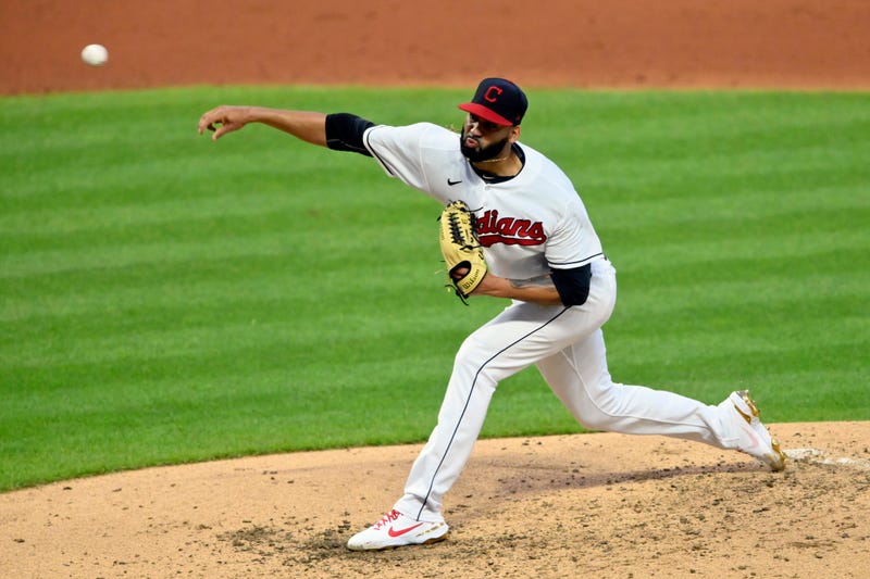 Jul 24, 2021; Cleveland, Ohio, USA; Cleveland Indians starting pitcher J.C. Mejia (36) delivers against the Tampa Bay Rays in the fifth inning at Progressive Field.