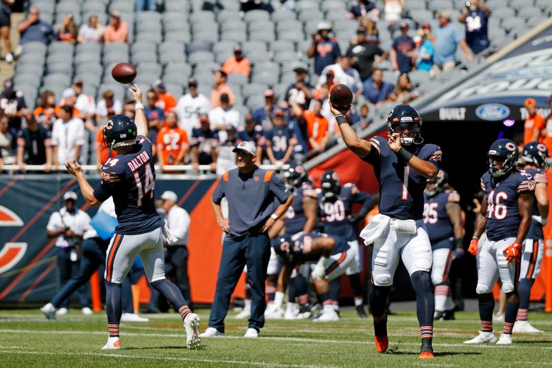 Bears quarterbacks Andy Dalton and Justin Fields.