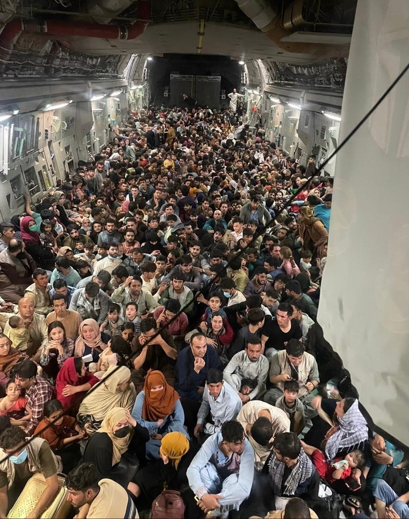 Aug 15, 2021; Kabul, Afghanistan; A U.S. Air Force C-17 Globemaster III safely transported approximately 640 Afghan citizens from Hamid Karzai International Airport in Kabul, Afghanistan.