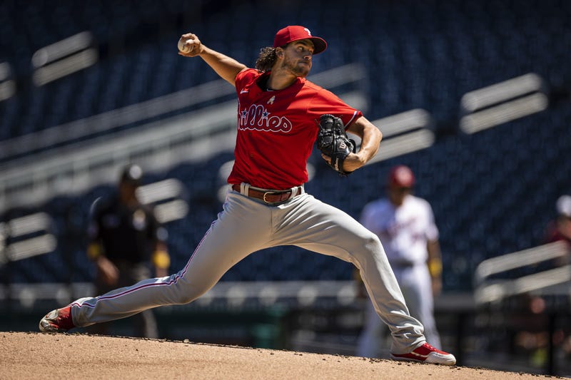 Philadelphia Phillies starting pitcher Aaron Nola (27) pitches against the Washington Nationals during the first inning at Nationals Park.
