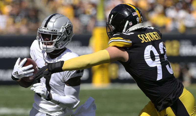 Joe Schobert going for a tackle against the Raiders