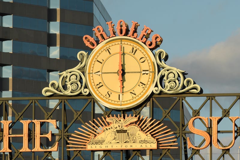 The Orioles Clock above the scoreboard