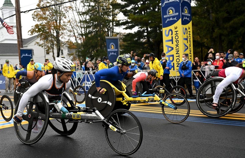 The 2021 Boston Marathon wheelchair race begins
