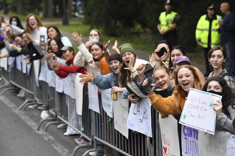 Crowds along the Boston Marathon route