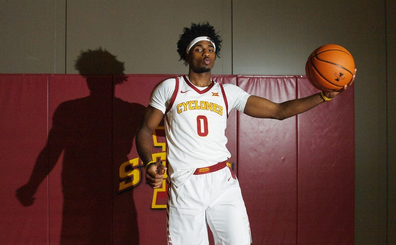 Iowa State's guard Blake Hinson poses during the school men's basketball media day at the university's Sukup Basketball practice facility Wednesday, Oct. 13, 2021, in Ames, Iowa.