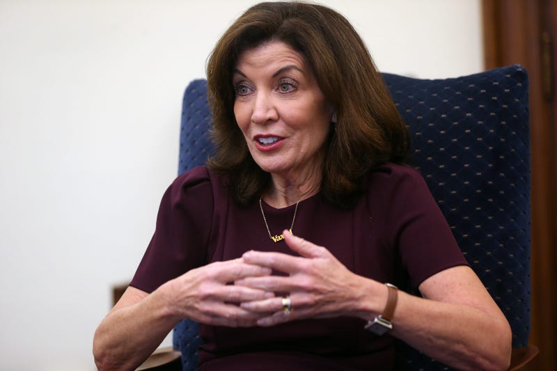 Gov. Kathy Hochul in her office at the state capitol in Albany