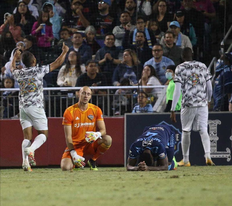 Locomotive FC, in blue uniform, hosted Oakland Roots for their USL playoff game at Southwest University Park in El Paso on Nov. 5, 2021.
