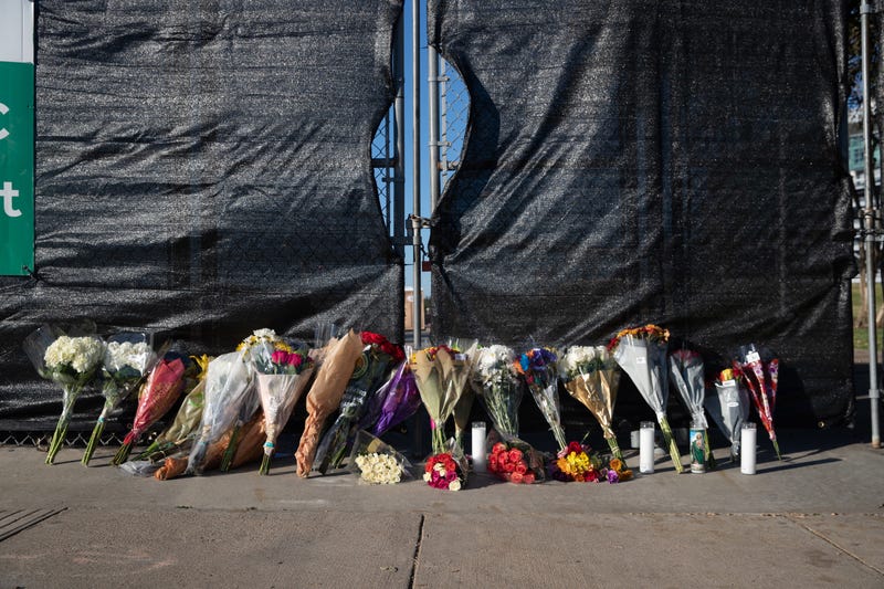 Houston, Texas, United States; Flowers are laid against a fence outside of NRG Park on Saturday, Nov. 6, 2021, to honor those who died at the Astroworld Festival in Houston, Texas.