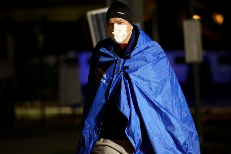 Runners wear whatever will keep them warm at the Start Village of the New York City Marathon. Sunday, November 7, 2021.