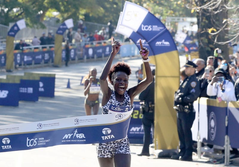 Peres Jepchirchir of Kenya wins the women's race at the New York City Marathon Nov 7, 2021. She finished with a time of 2 hours 22 minutes 39 seconds.