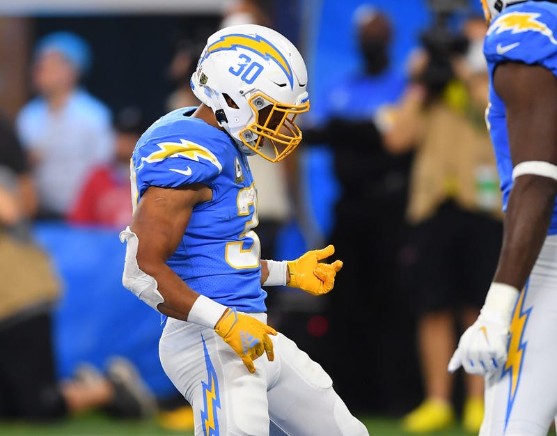 Austin Ekeler air guitar