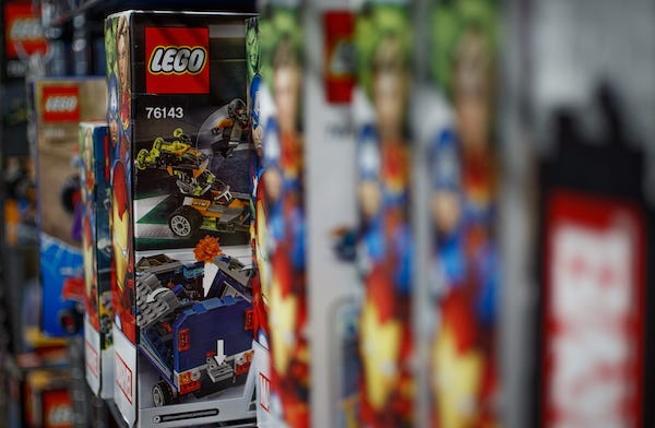 Boxes of Lego on shelf