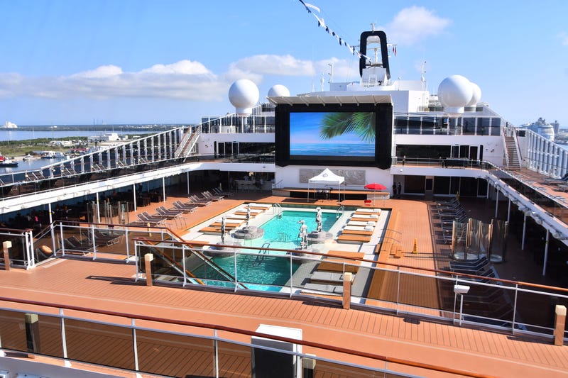 The pool deck of a cruise ship. 