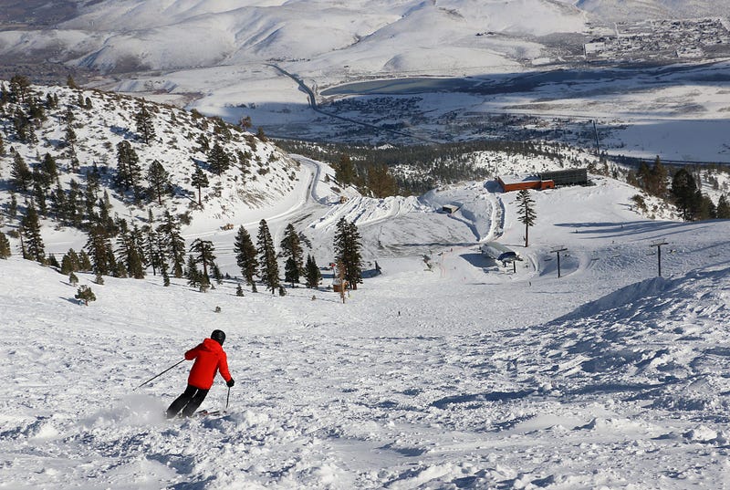 A skier makes his way down a run on Mt. Rose Ski Tahoe on Dec. 16, 2021. 