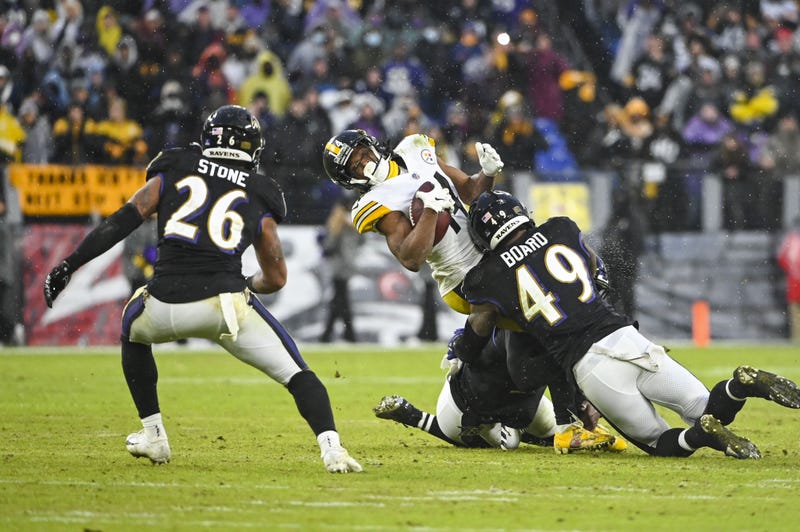 Pittsburgh Steelers wide receiver Ray-Ray McCloud (14) is tackled 