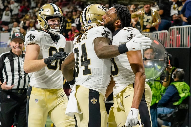 Saints celebrate after a touchdown
