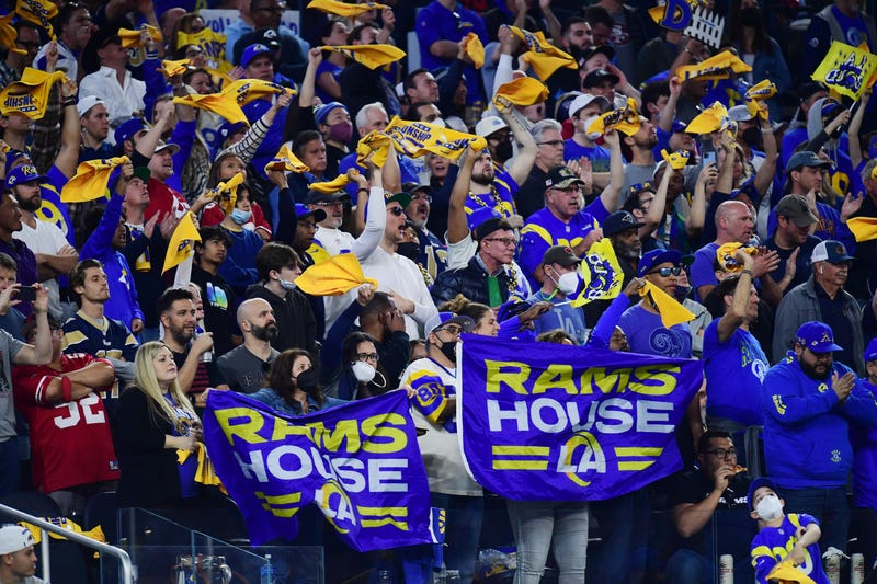 Los Angeles Rams fans cheer against the San Francisco 49ers in the second half during the NFC Championship Game at SoFi Stadium on Jan. 20, 2022 in Inglewood, Calif. 