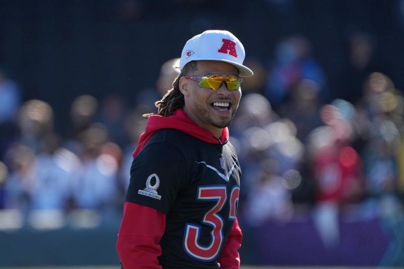 Kansas City Chiefs safety Tyrann Mathieu (32) during AFC practice for the Pro Bowl at Las Vegas Ballpark.