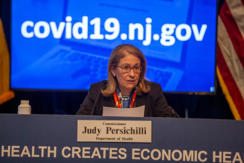 Department of Health Commissioner Judy Persichilli speaks at a coronavirus briefing in Trenton, New Jersey, Feb. 7, 2022.