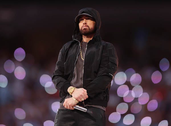 Eminem performs during the halftime show for Super Bowl LVI