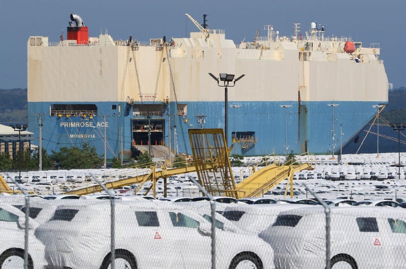 The Primrose Ace, a vehicle carrier similar to the Felicity Ace, unloads new cars at the Davisville port in 2019.