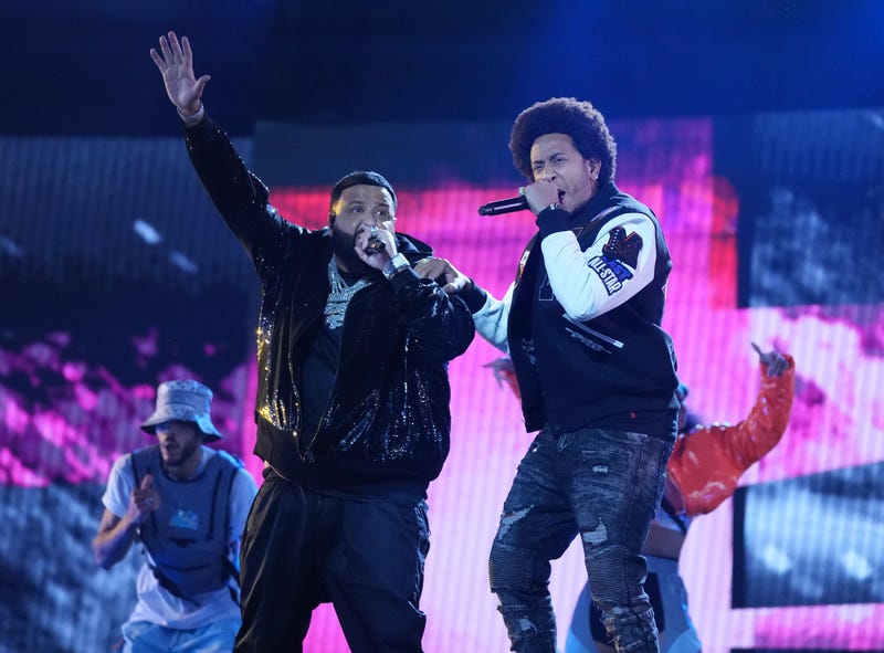 Recording artists Ludacris (right) and DJ Khaled perform during the 2022 NBA All-Star Saturday Night at Rocket Mortgage Field House.