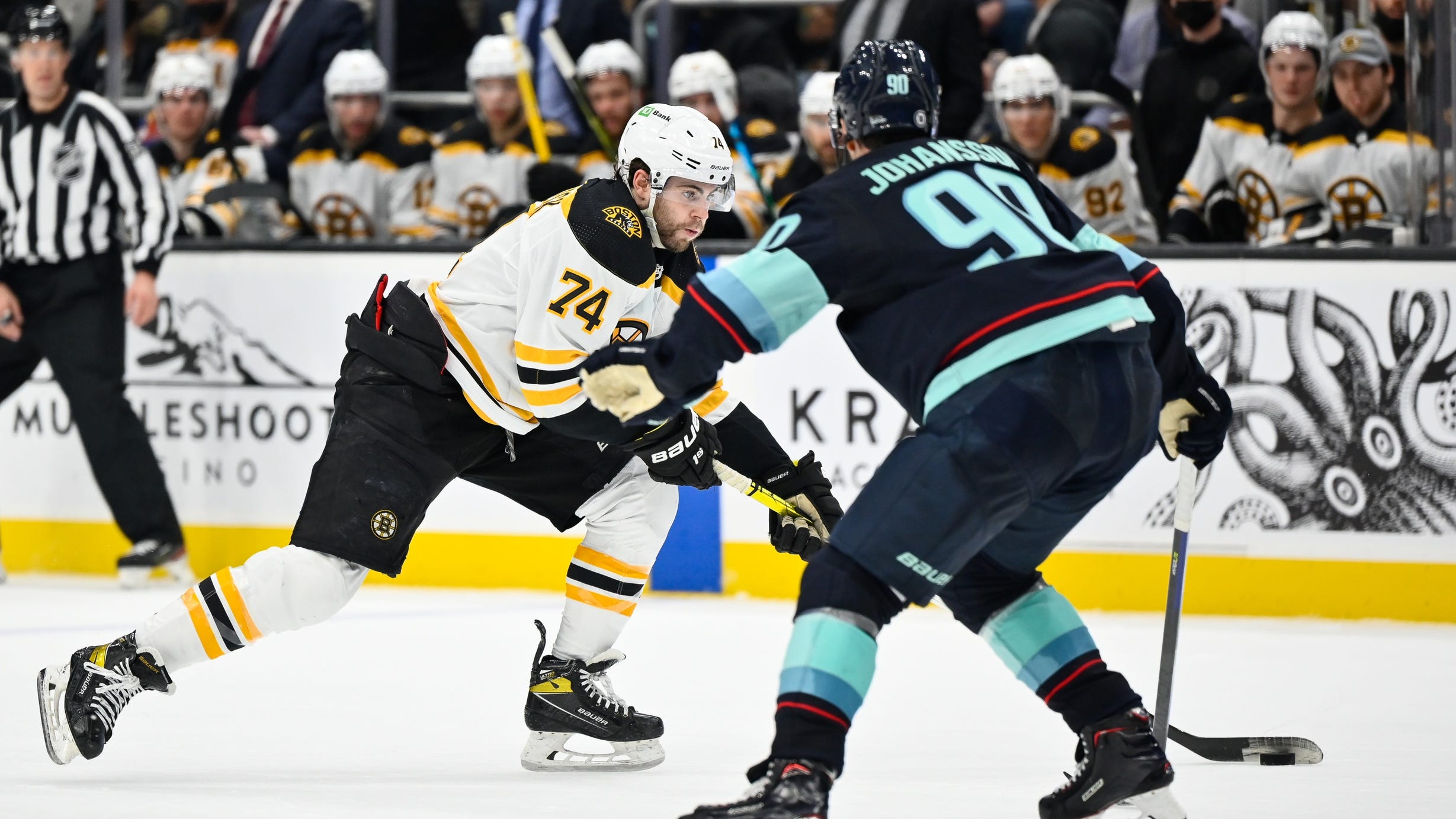 Jake DeBrusk scores twice, comments on trade request for first time