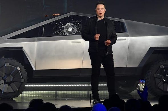 Elon Musk unveils the Cybertruck at the TeslaDesign Studio in Hawthorne, Calif.