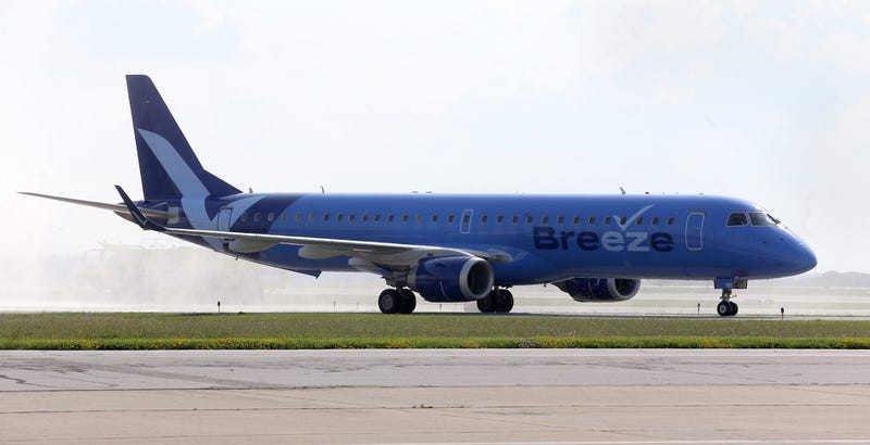 The first flight into the Akron-Canton Airport by Breeze Airways arrives in Green on Saturday, June 26, 2021. Breeze First Flight 2855