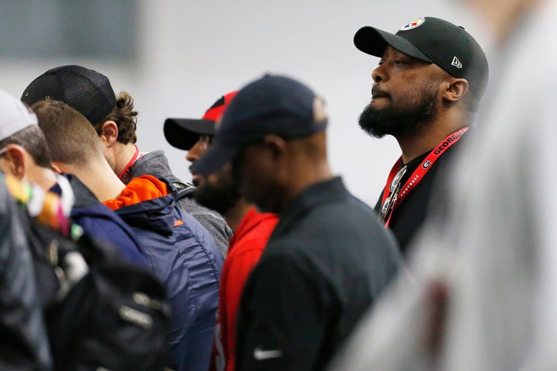 Pittsburgh Steelers coach Mike Tomlin watches during Georgia's Pro Day in Athens, Ga.