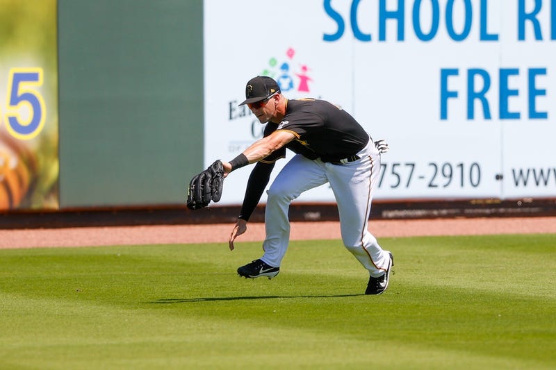 ; Pittsburgh Pirates center fielder Jared Oliva (41) makes a catch in the outfield against the New York Yankees i